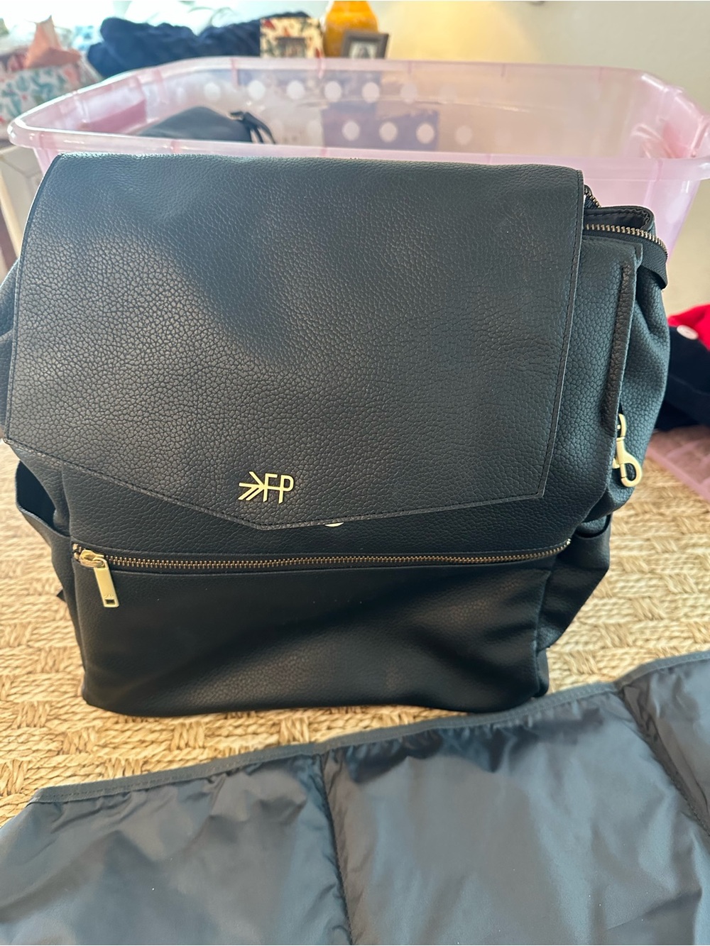 Freshly Picked Black Baby Bag Backpack with Gold Accents